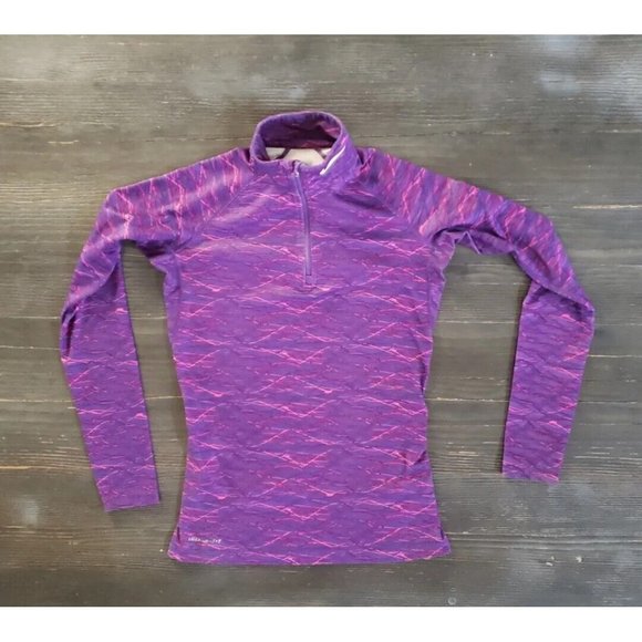 Nike Pro Combat Shirt Purple Dri Fit Fitted 1/4 Zip Thumb Holes Logo Women Sz S - Picture 10 of 15